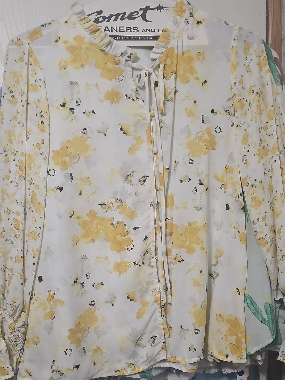 Yellow Floral Tie-Front Blouse